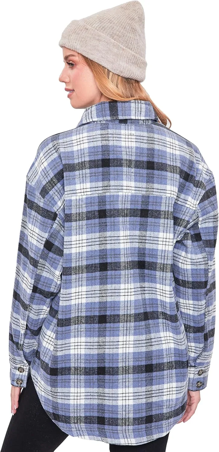 YMI Women's Junior Full Length Plaid Shacket