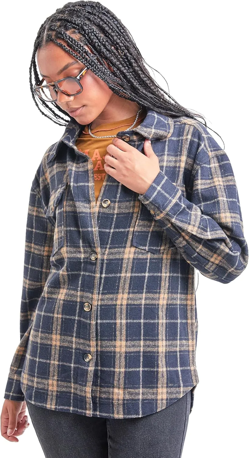 YMI Women's Junior Full Length Plaid Shacket