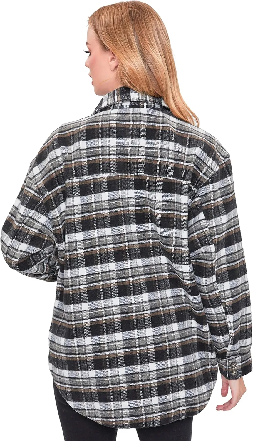 YMI Women's Junior Full Length Plaid Shacket
