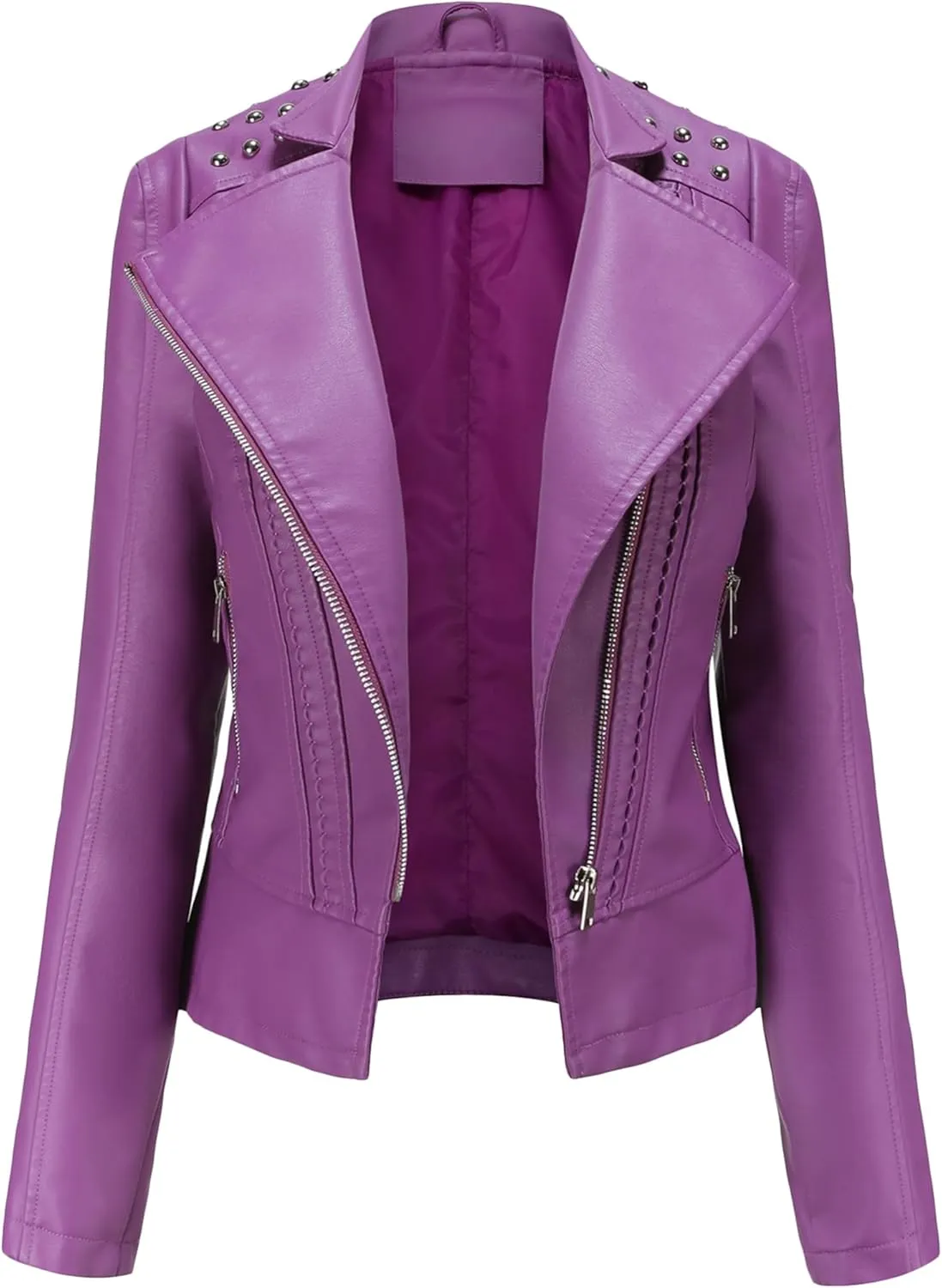 YMING Womens Faux Leather Zipper Jackets PU Motorcycle Coat Fall Plus Size Biker Outwear