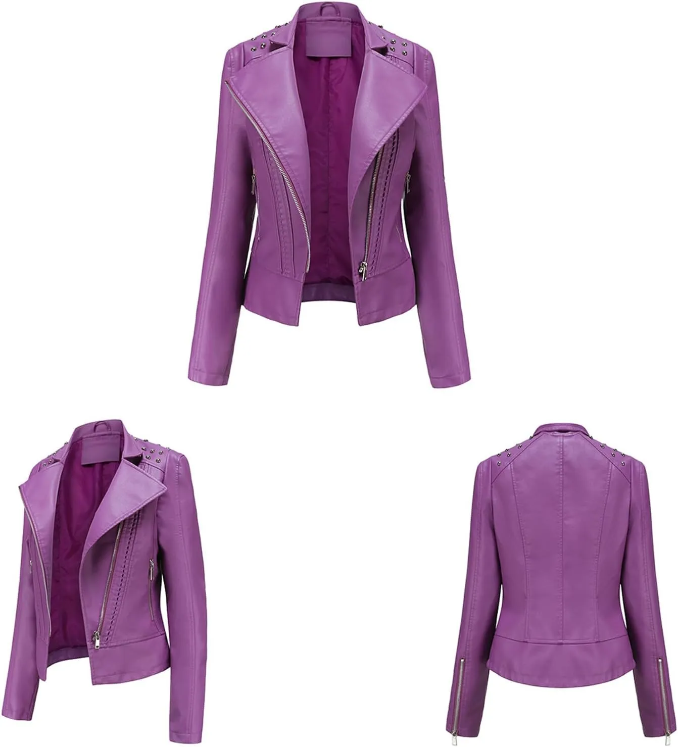 YMING Womens Faux Leather Zipper Jackets PU Motorcycle Coat Fall Plus Size Biker Outwear