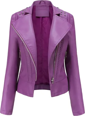YMING Womens Faux Leather Zipper Jackets PU Motorcycle Coat Fall Plus Size Biker Outwear