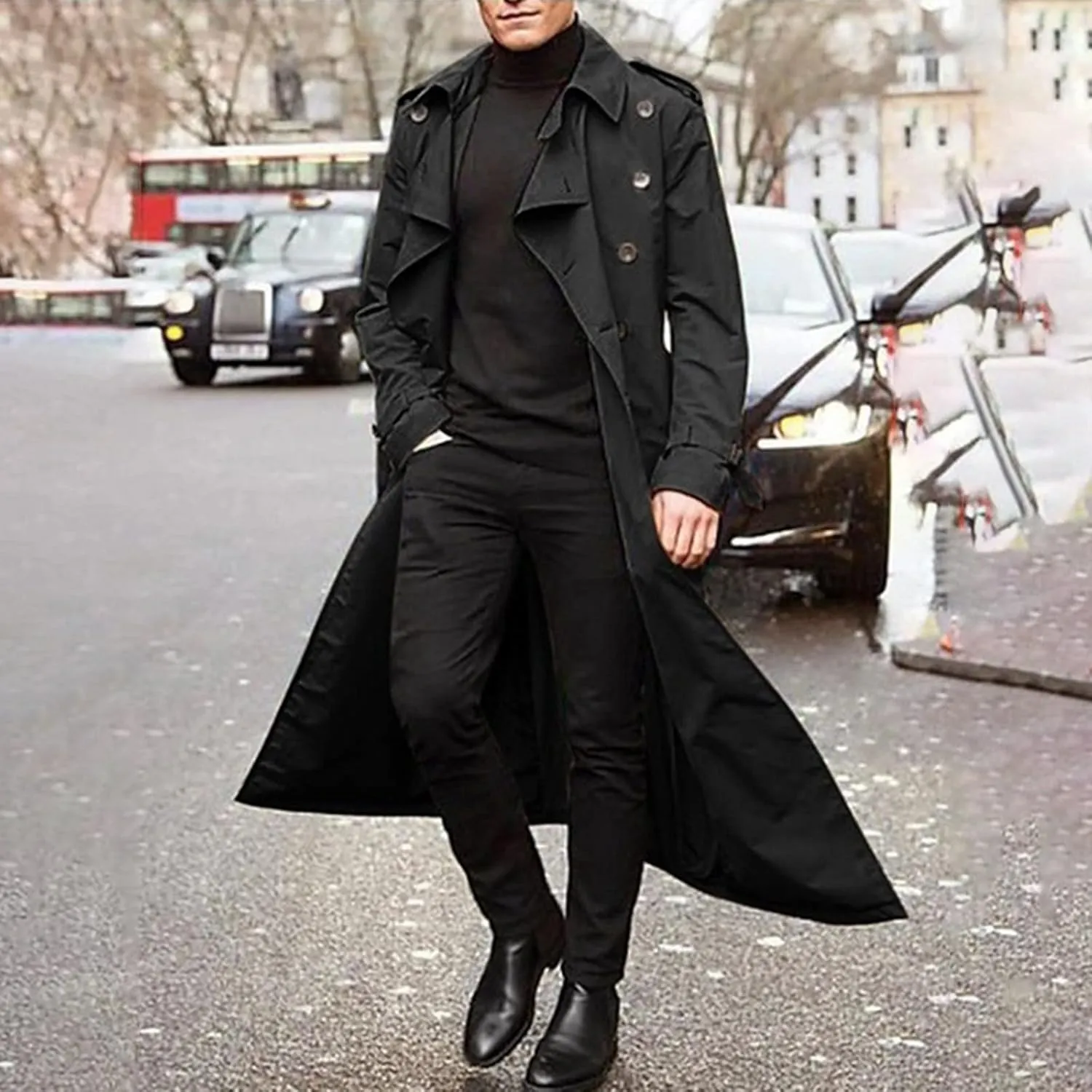 Ymosrh Leather Jacket Men Luxury Full Length Trench Coat Long Wool Overcoat Winter Mens Waterproof Jacket