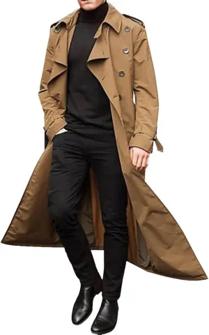 Ymosrh Leather Jacket Men Luxury Full Length Trench Coat Long Wool Overcoat Winter Mens Waterproof Jacket