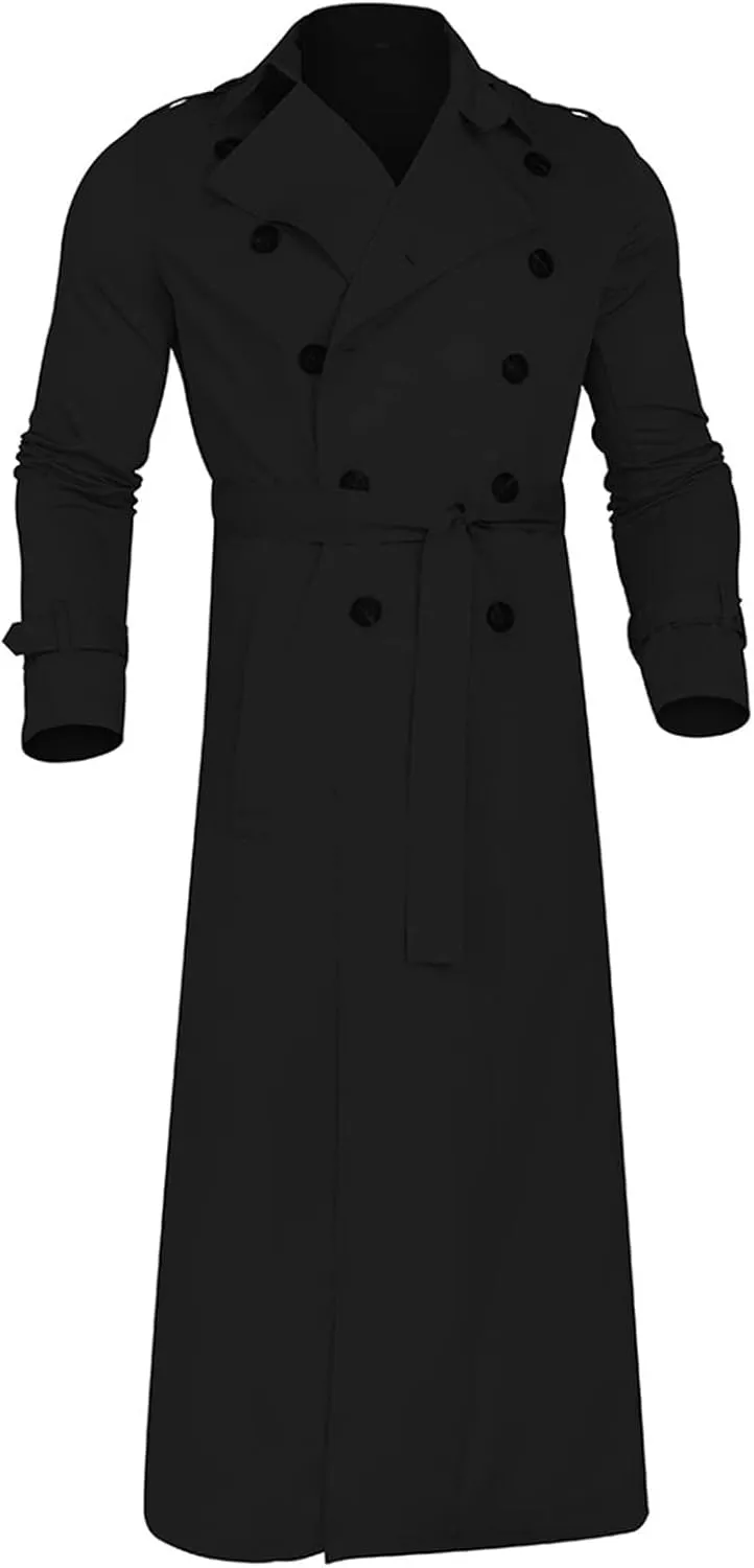 Ymosrh Leather Jacket Men Luxury Full Length Trench Coat Long Wool Overcoat Winter Mens Waterproof Jacket