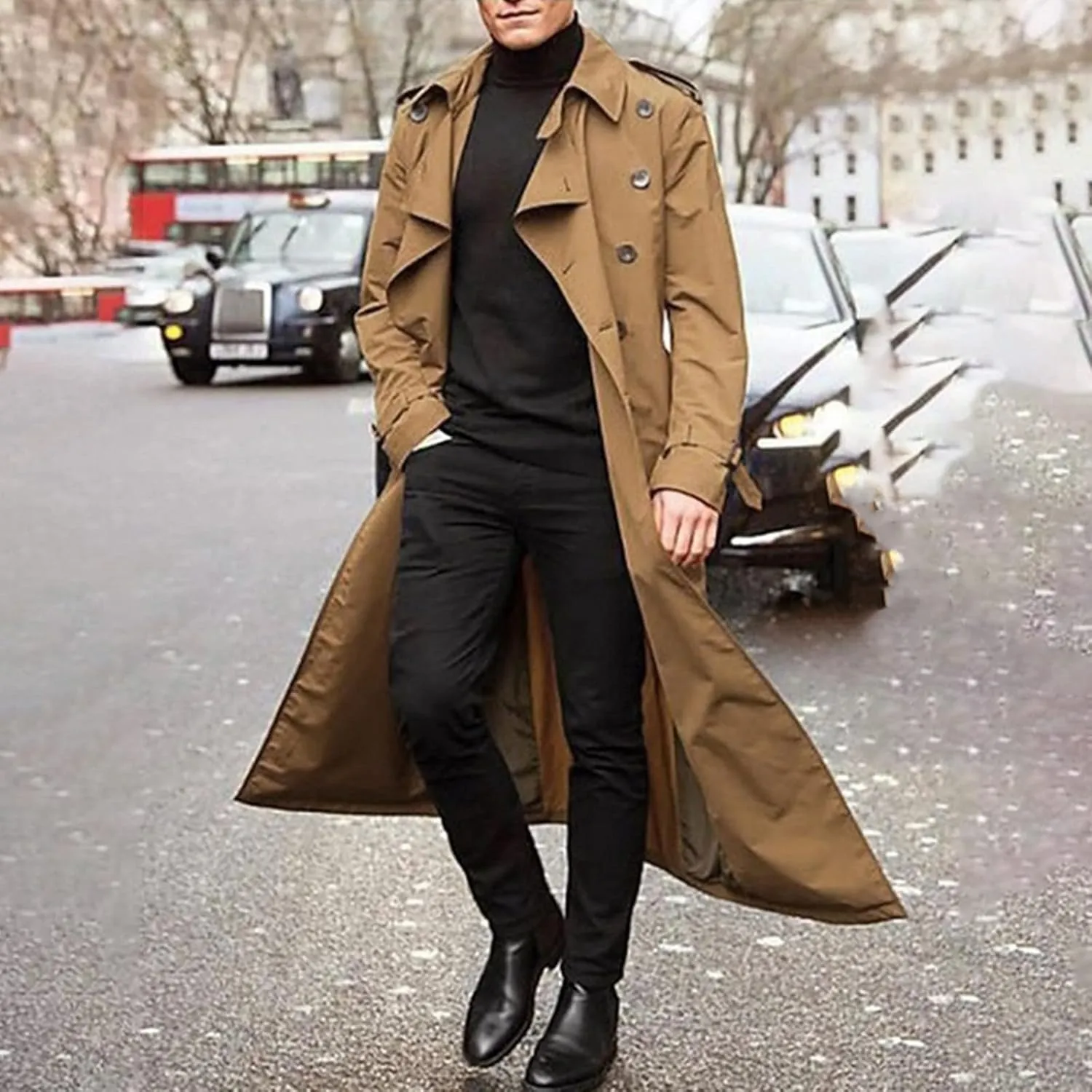 Ymosrh Leather Jacket Men Luxury Full Length Trench Coat Long Wool Overcoat Winter Mens Waterproof Jacket
