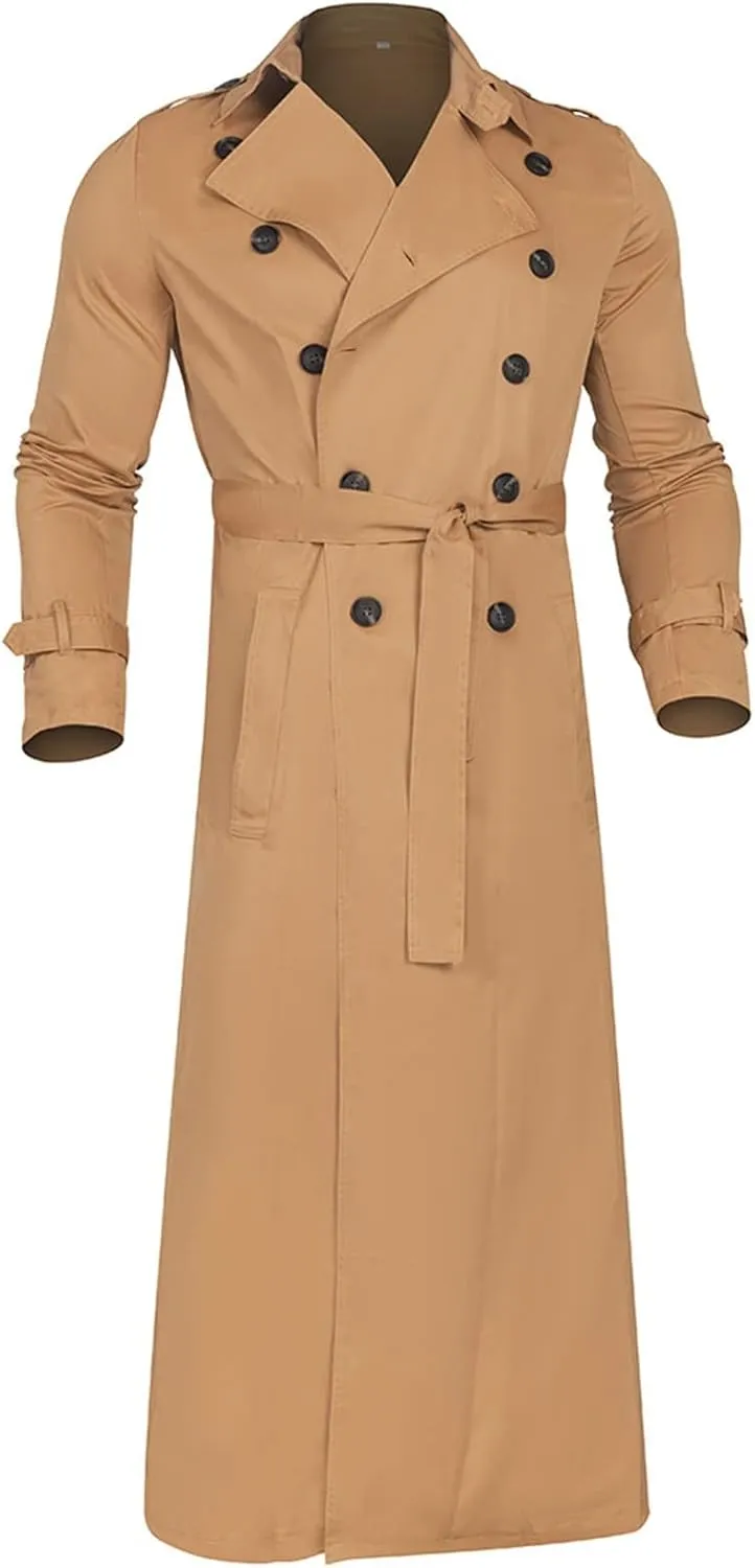 Ymosrh Leather Jacket Men Luxury Full Length Trench Coat Long Wool Overcoat Winter Mens Waterproof Jacket