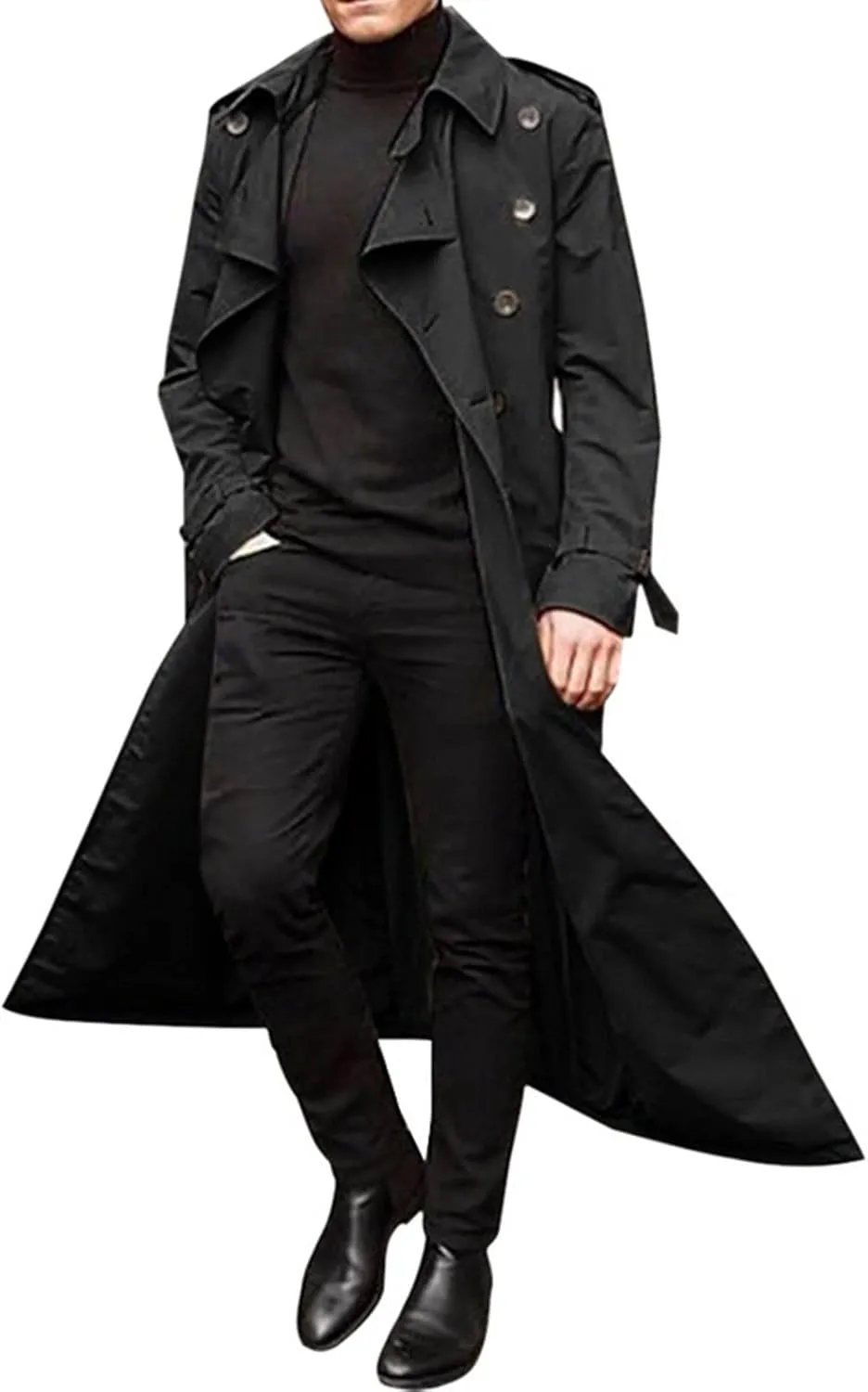 Ymosrh Leather Jacket Men Luxury Full Length Trench Coat Long Wool Overcoat Winter Mens Waterproof Jacket