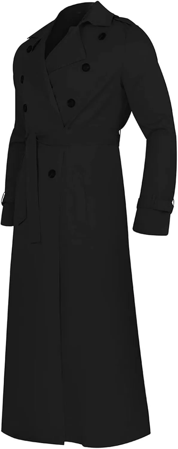 Ymosrh Leather Jacket Men Luxury Full Length Trench Coat Long Wool Overcoat Winter Mens Waterproof Jacket