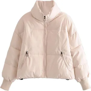 yoeasy Women's Winter Long Sleeve Zip Puffer Jacket Cotton Padded Lightweight Coat