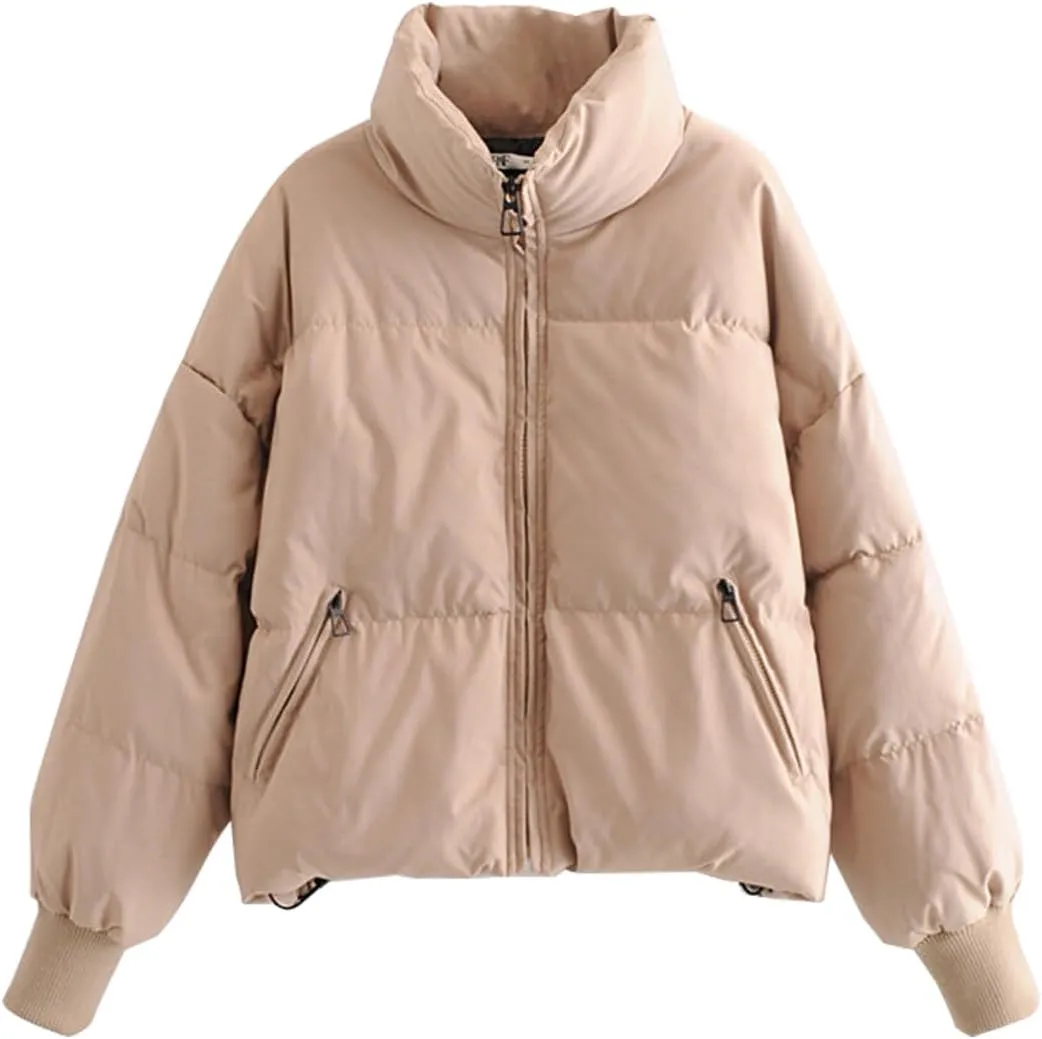 yoeasy Women's Winter Long Sleeve Zip Puffer Jacket Cotton Padded Lightweight Coat