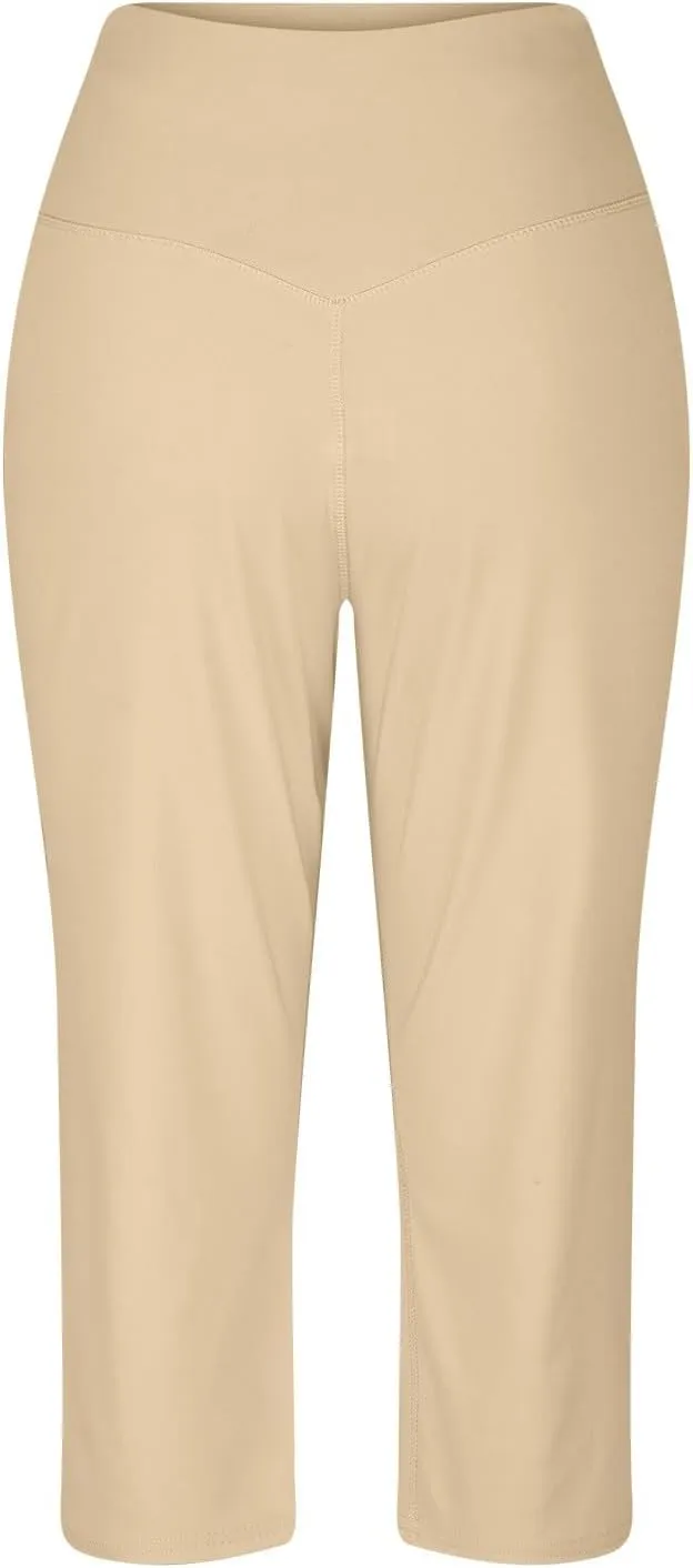 Yoga Capris Summer for Women Casual Stretch High Waisted Yoga Leggings Comfy Wide Leg Pants Womens Yoga Capris for