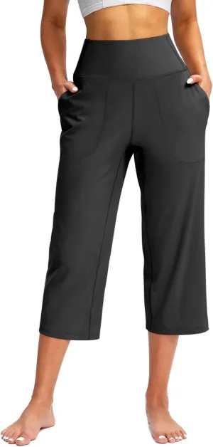 Yoga Capris Summer for Women Casual Stretch High Waisted Yoga Leggings Comfy Wide Leg Pants Womens Yoga Capris for