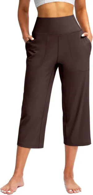 Yoga Capris Summer for Women Casual Stretch High Waisted Yoga Leggings Comfy Wide Leg Pants Womens Yoga Capris for