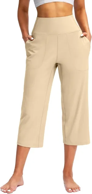 Yoga Capris Summer for Women Casual Stretch High Waisted Yoga Leggings Comfy Wide Leg Pants Womens Yoga Capris for