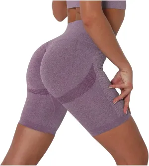Yoga Shorts Women Tummy Control Butt Lifting Workout Fitness Shorts High Waisted Textured Running Compression Pants