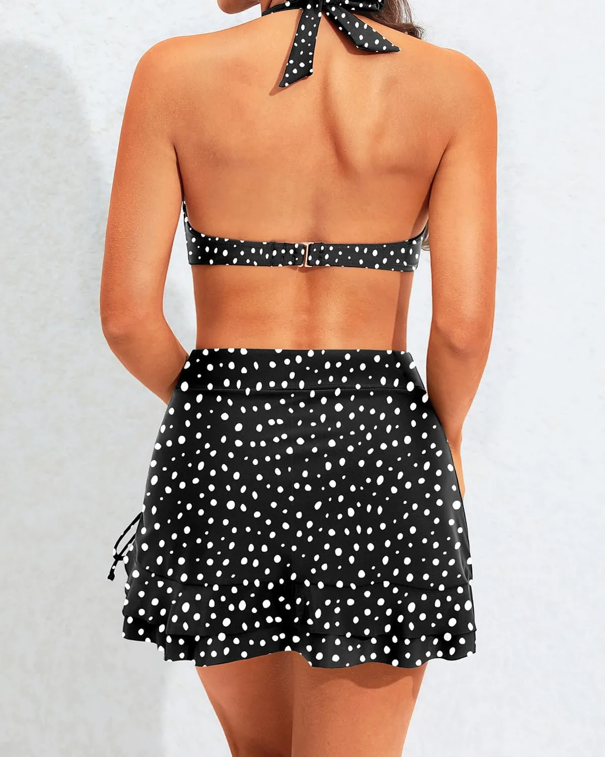 Yonique Womens High Waisted Bikini with Skirt Two Piece Swimsuit with Tummy Control Halter Bathing Suit