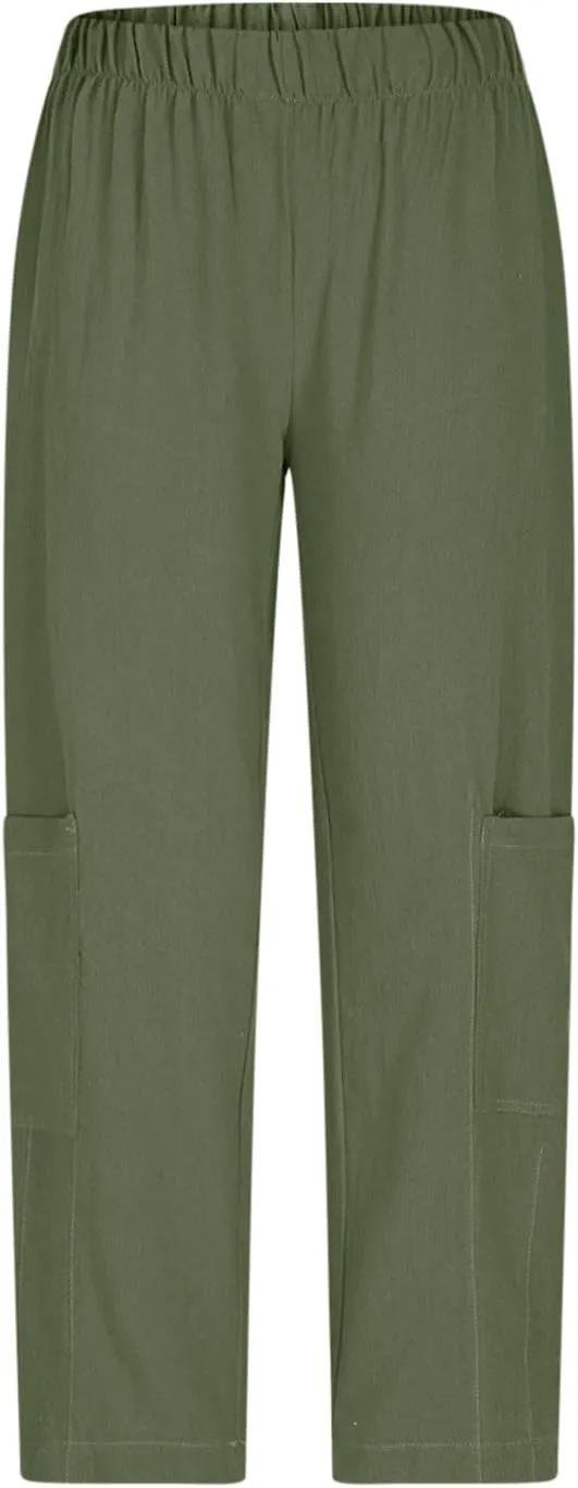 YRAETENM Womens Baggy Linen Pants Summer Casual Loose Elastic Waist Lounge Trousers Beach Palazzo Harem Pants with Pockets