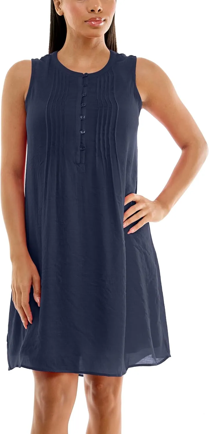 Zac & Rachel Women's Sleeveless Slub Dress with Front Pintucking Detail