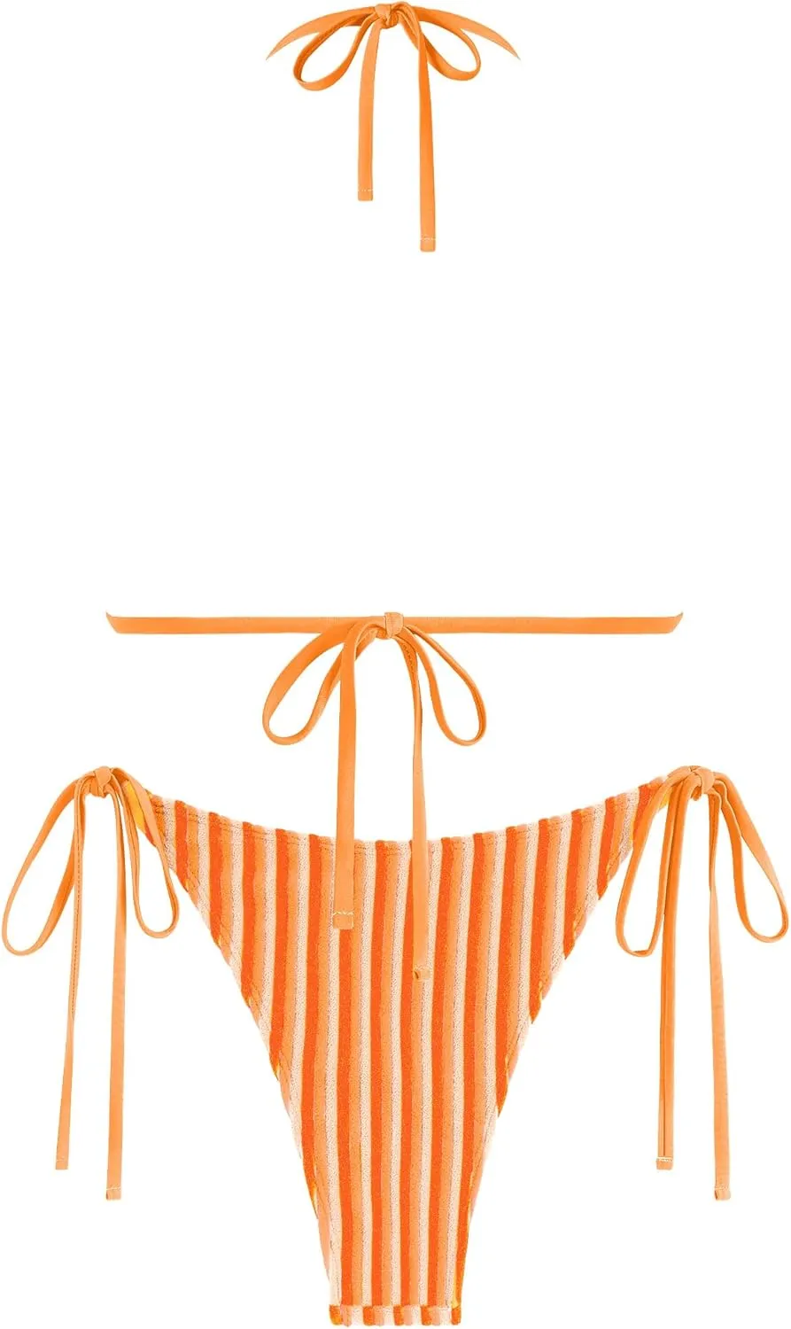 ZAFUL Women's Colorful Stripes Halter Flocking Textured Triangle Tie Side String Bikini Set High Cut Two Piece Bathing Suit