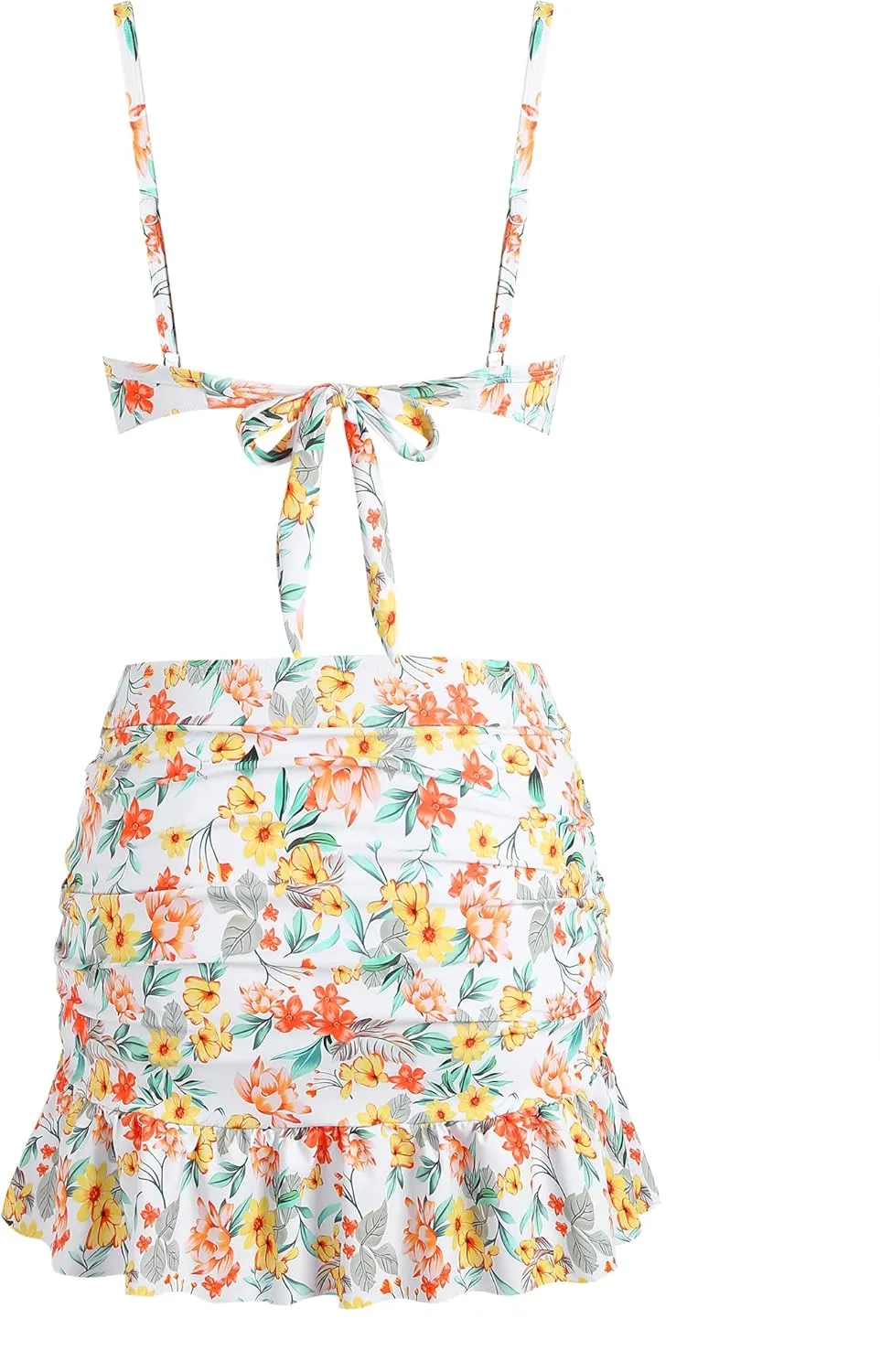 ZAFUL Women's Push Up Bikini with Ruched Skirt Ruffle Trim Low Waisted 2 Piece Swimsuit Bathing Suit