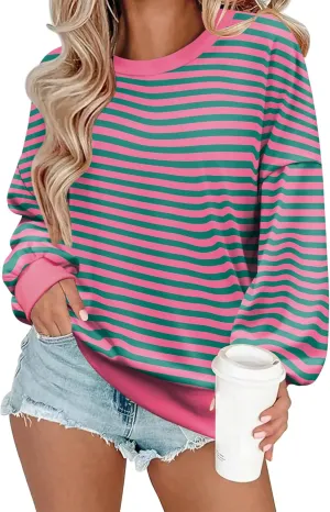 Zeagoo Women Crewneck Sweatshirts Pullover Tops Long Sleeve Shirts Loose Fit Tops Casual Fall Outfits Y2K Clothes 2024