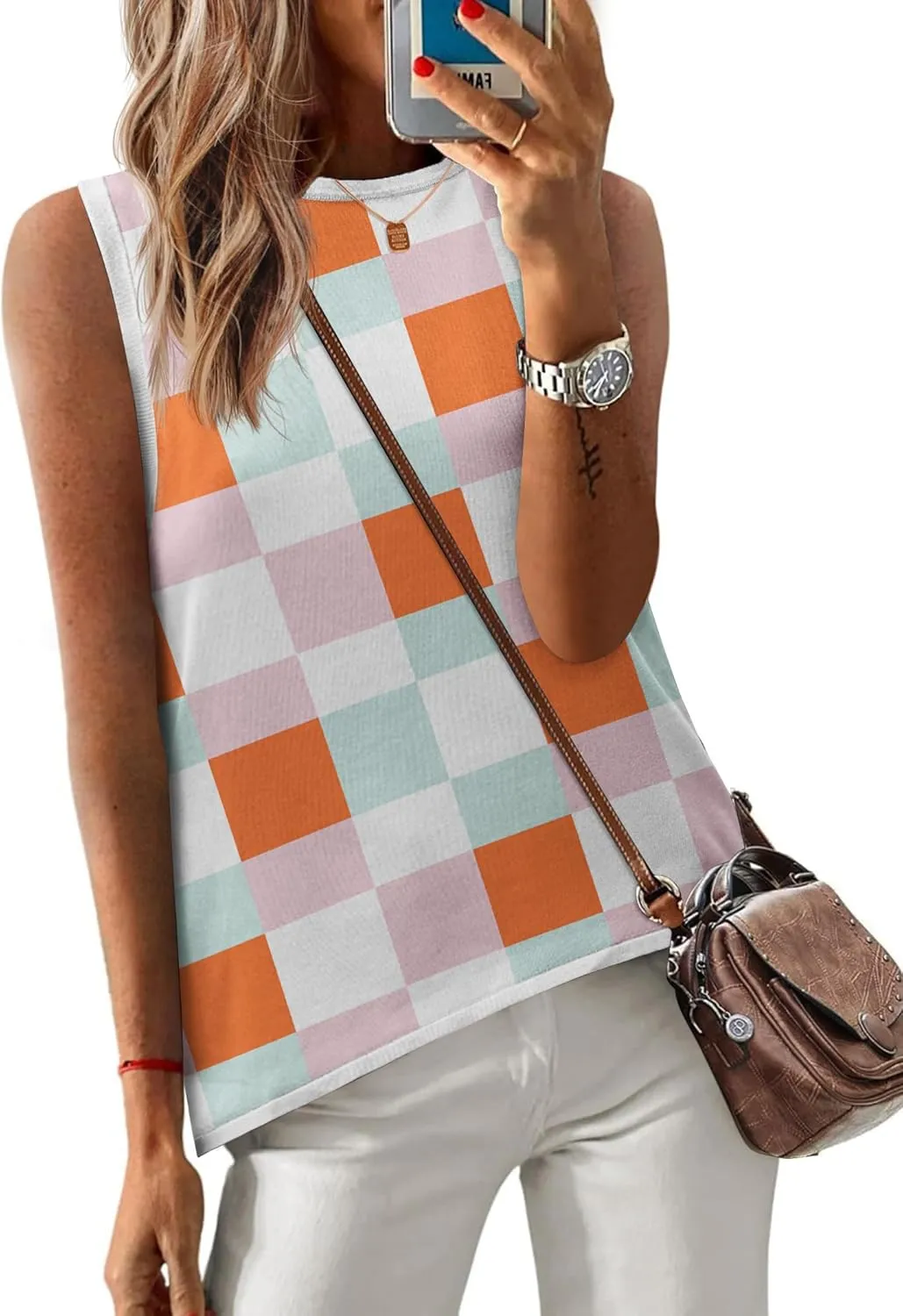 Zeagoo Womens Sleeveless Tops Knit Summer Tank Top 2025 Crew Neck Casual Loose Fit Spring Shirts Beach Blouses