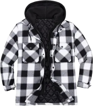 ZENTHACE Men's Thicken Plaid Hooded Flannel Shirt Jacket with Quilted Lined