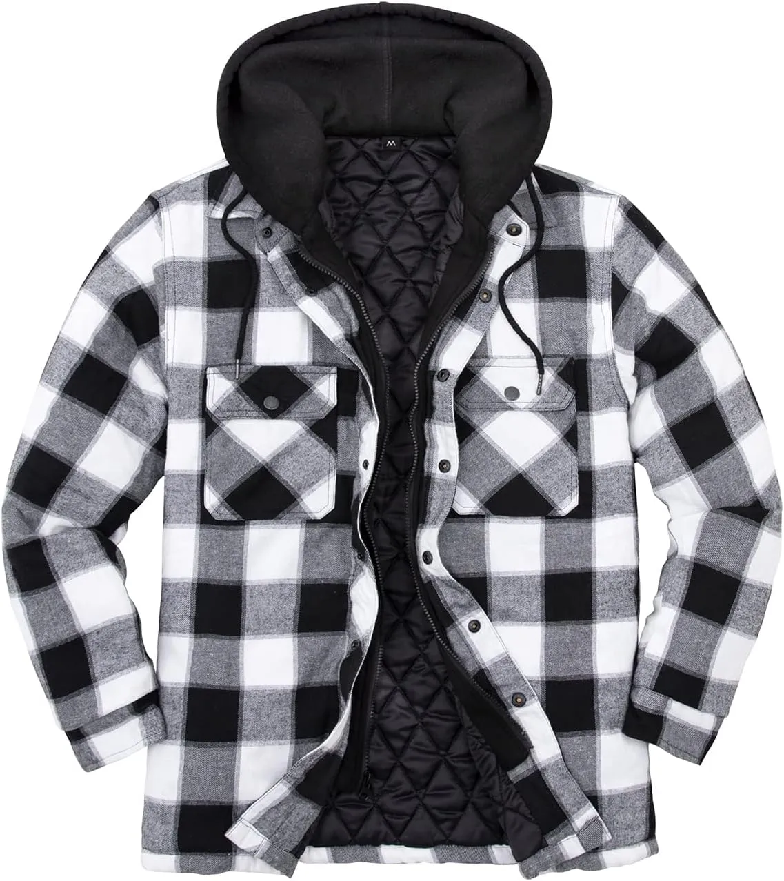 ZENTHACE Men's Thicken Plaid Hooded Flannel Shirt Jacket with Quilted Lined