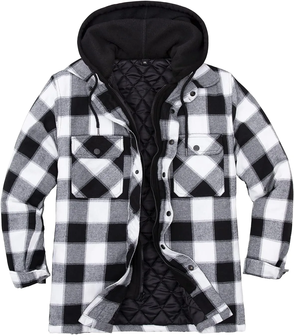 ZENTHACE Men's Thicken Plaid Hooded Flannel Shirt Jacket with Quilted Lined