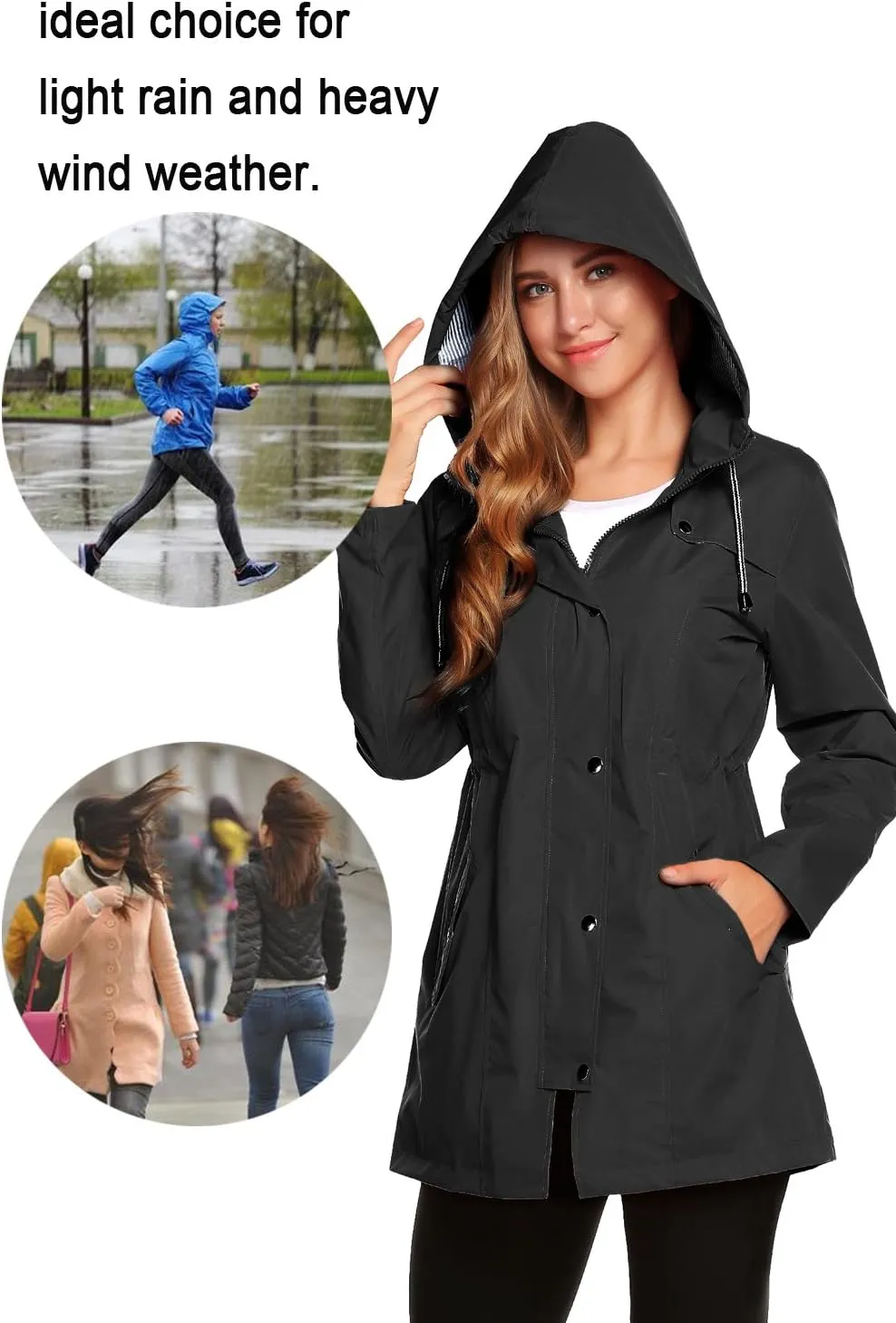 ZHENWEI Womens Lightweight Hooded Waterproof Active Outdoor Rain Jacket S-XXL