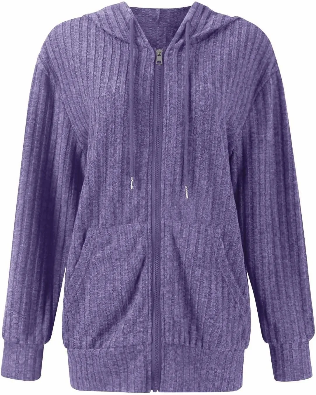 Zip Up Hoodie Women Lightweight Ribbed Knit Sweater Hoodie Cozy Long Sleeve Sweater Tops Fall Sweater with Pocket