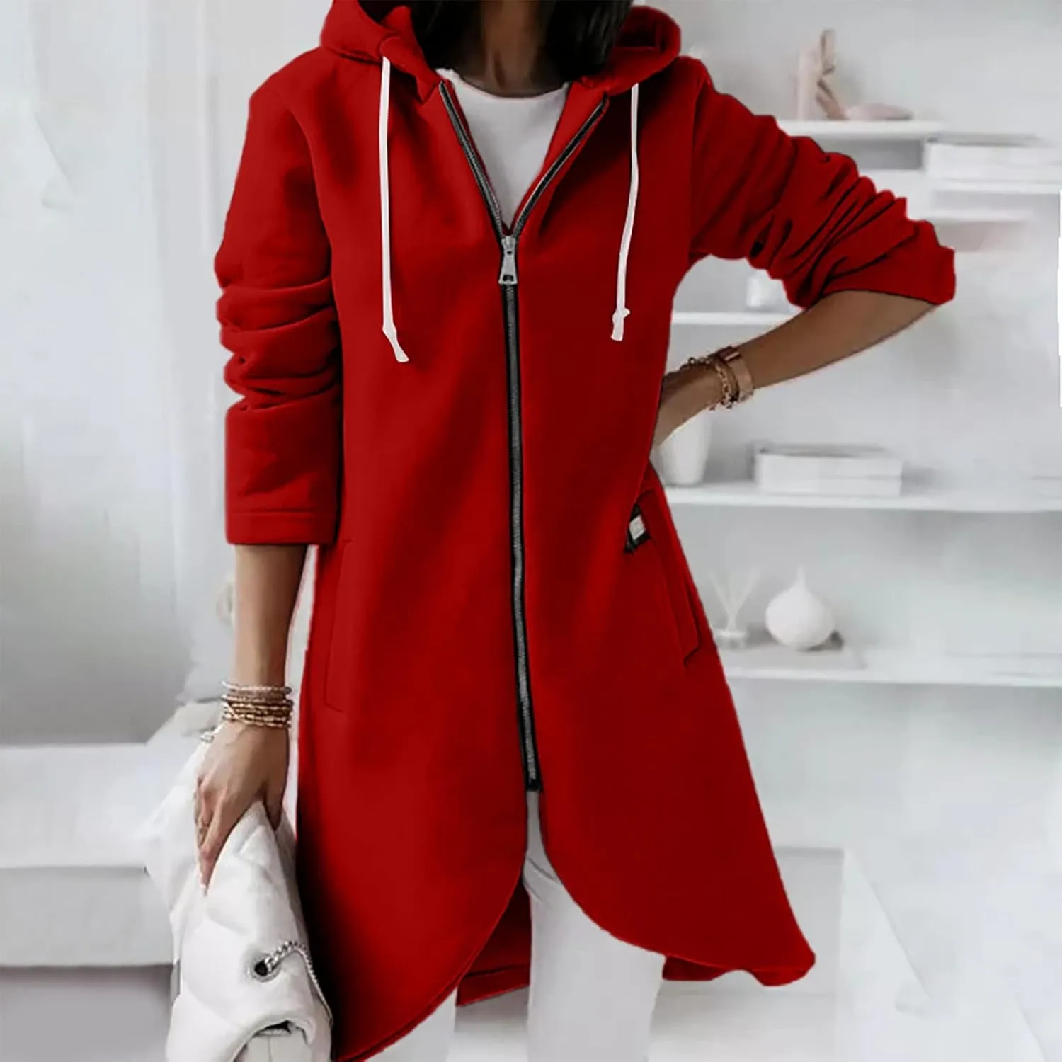 Zip Up Hoodie Women,2024 Trendy Irregular Hem Oversized Hoodies Long Tunic Sweatshirt Open Front Cardigan Jacket