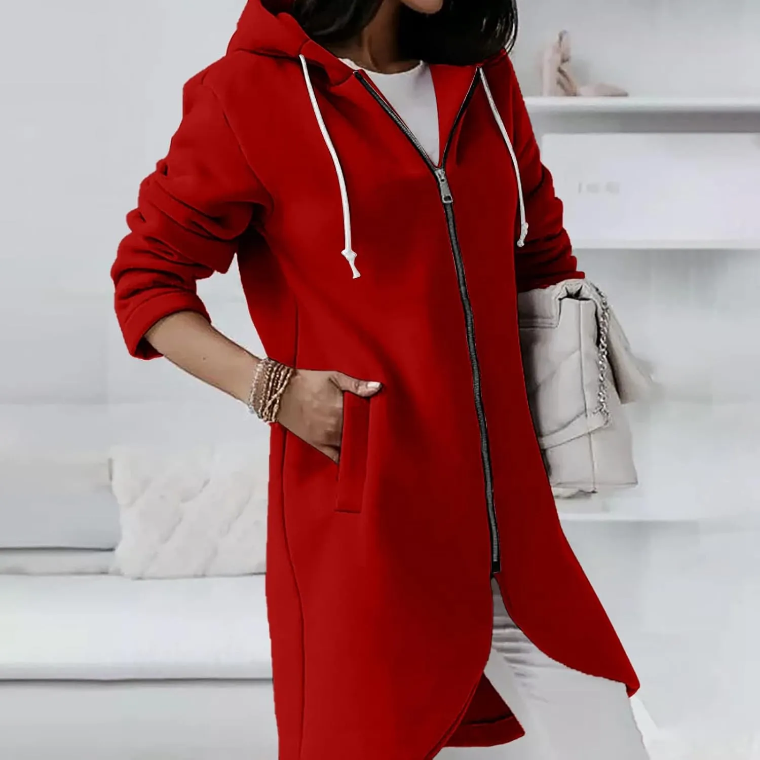 Zip Up Hoodie Women,2024 Trendy Irregular Hem Oversized Hoodies Long Tunic Sweatshirt Open Front Cardigan Jacket
