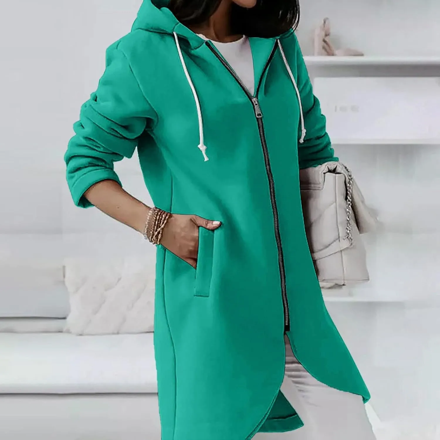 Zip Up Hoodie Women,2024 Trendy Irregular Hem Oversized Hoodies Long Tunic Sweatshirt Open Front Cardigan Jacket