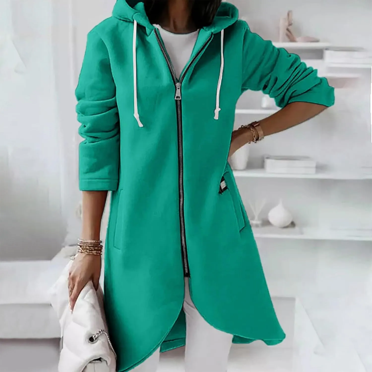 Zip Up Hoodie Women,2024 Trendy Irregular Hem Oversized Hoodies Long Tunic Sweatshirt Open Front Cardigan Jacket
