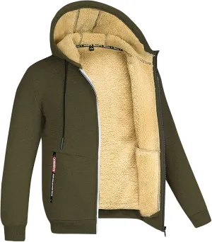 Zip Up Hoodies for Women Warm Fall Winter Fleece Jacket Casual Drawstring Hooded Sweatshirts Thick Sherpa Lined Coat Army Green