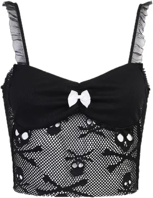 Zip up jackets for women Patterned Black Camisole Mesh Patchwork Sheer Cropped Top Women's Sleeveless